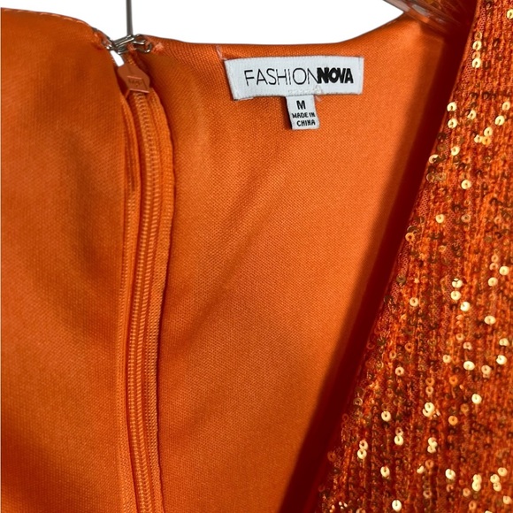 Fashion Nova Orange Sparky Dress Size Medium - Picture 6 of 9